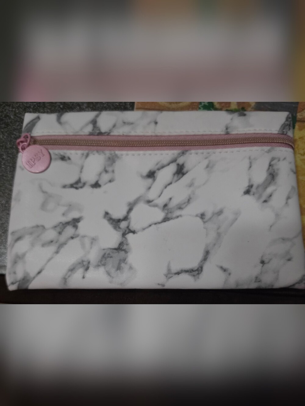Ipsy Marble Print Cosmetic Bag with Pink Zip